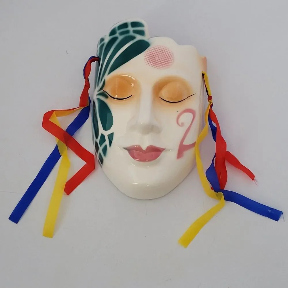 Mardi Gras Mask Wall Pocket Ceramic Vintage